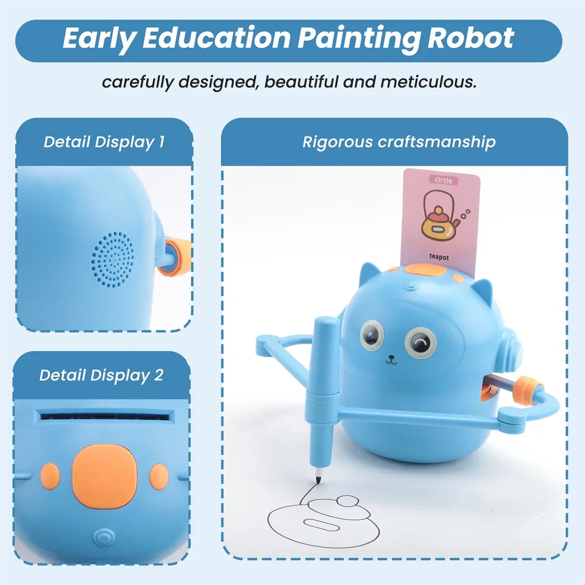 B17CC New Children'S Interactive Education Painting Robot -Montessori Learning Toys, with 100 Words Cards, Voice Interaction
