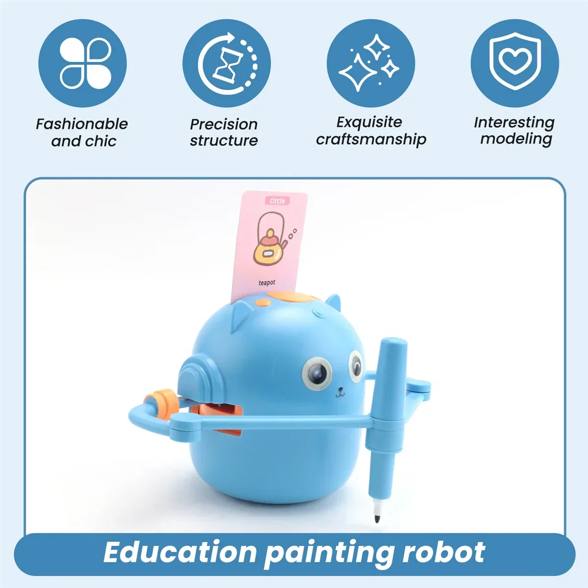 B17CC New Children'S Interactive Education Painting Robot -Montessori Learning Toys, with 100 Words Cards, Voice Interaction